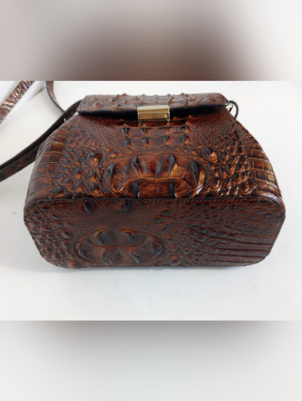 Brahmin Pecan Margo Crocodile Embossed Leather Crossbody Purse - Picture 7 of 13
